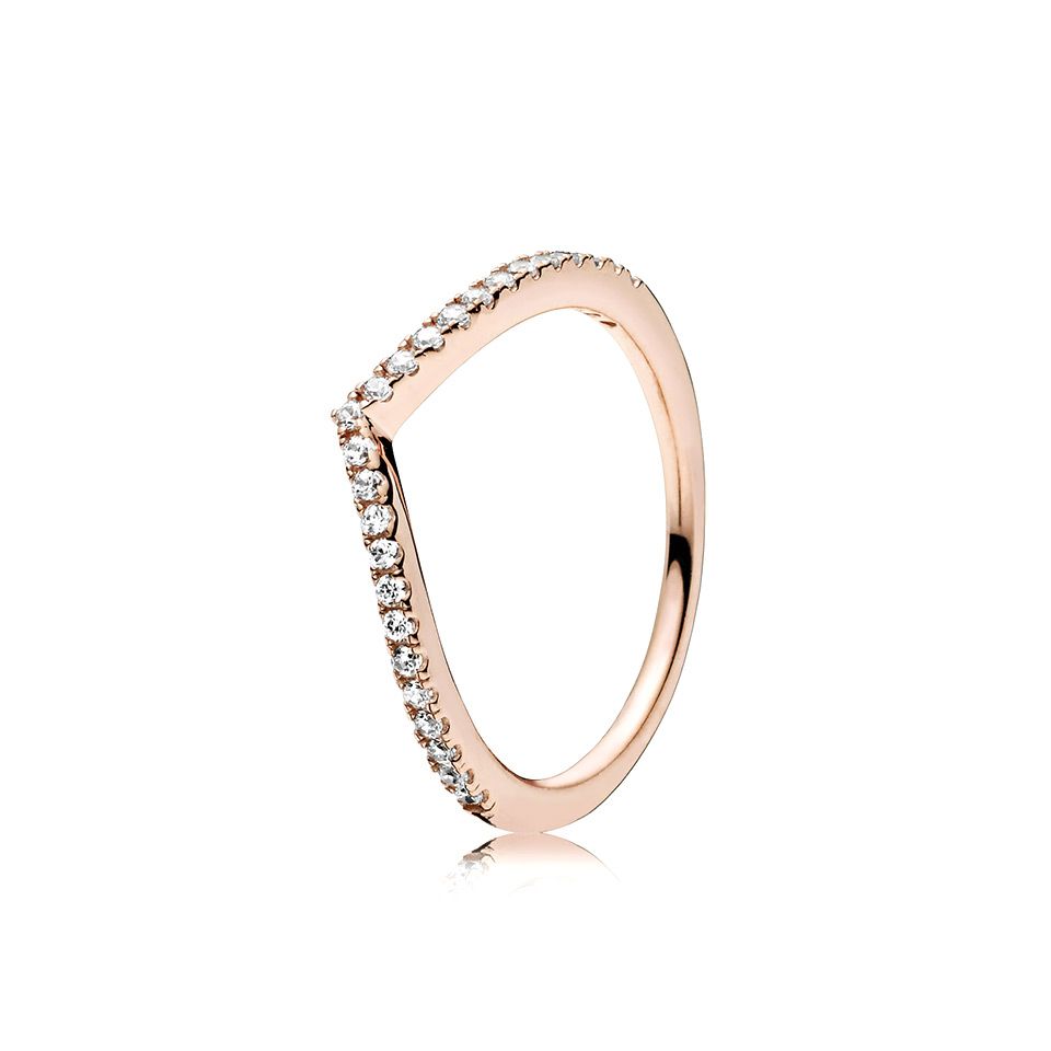 Roséförgylld wishbone-ring med stenar, 17.0