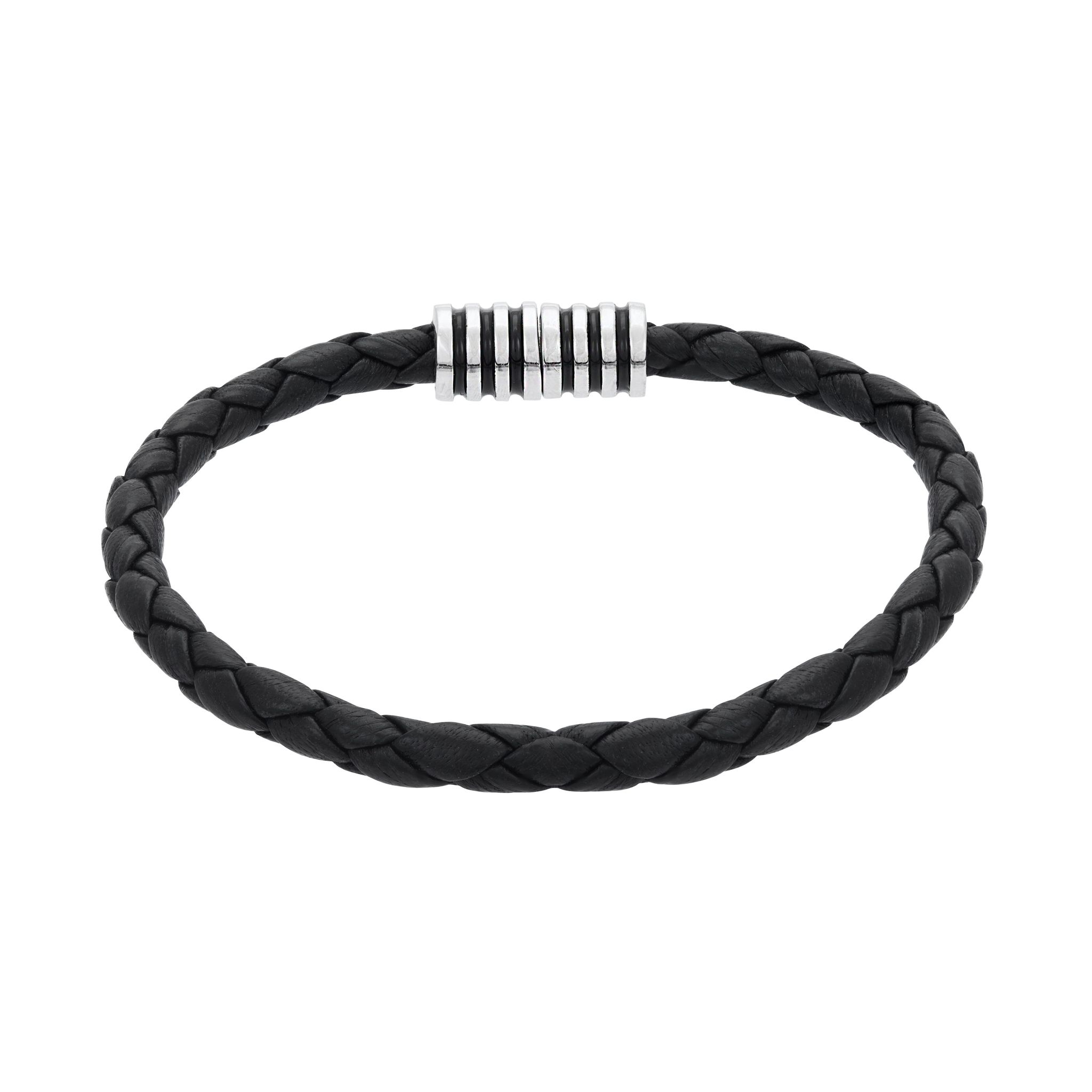 L&auml;derarmband i &auml;kta silver 19cm