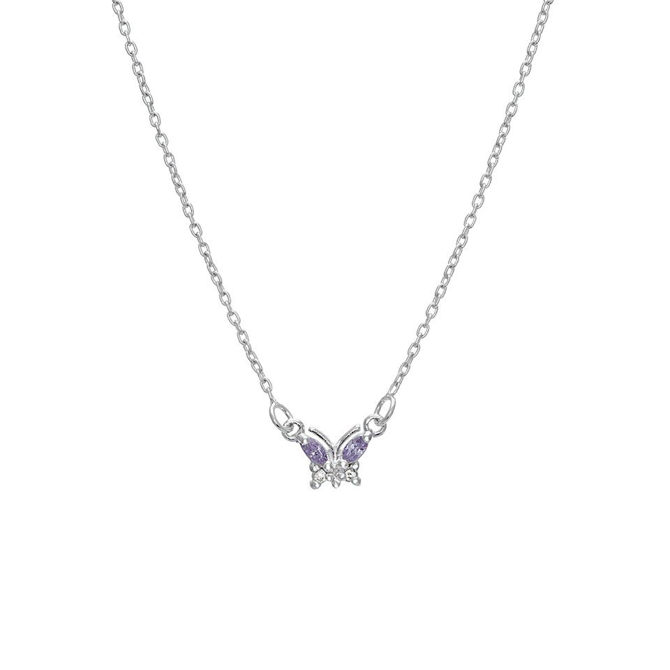 Halsband i &auml;kta silver med fj&auml;ril och kubisk zirkonia