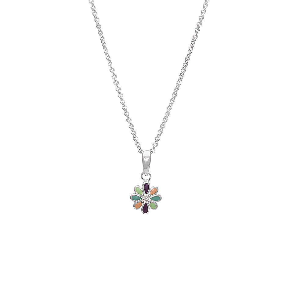 Halsband i äkta silver med flerfärgad blomma