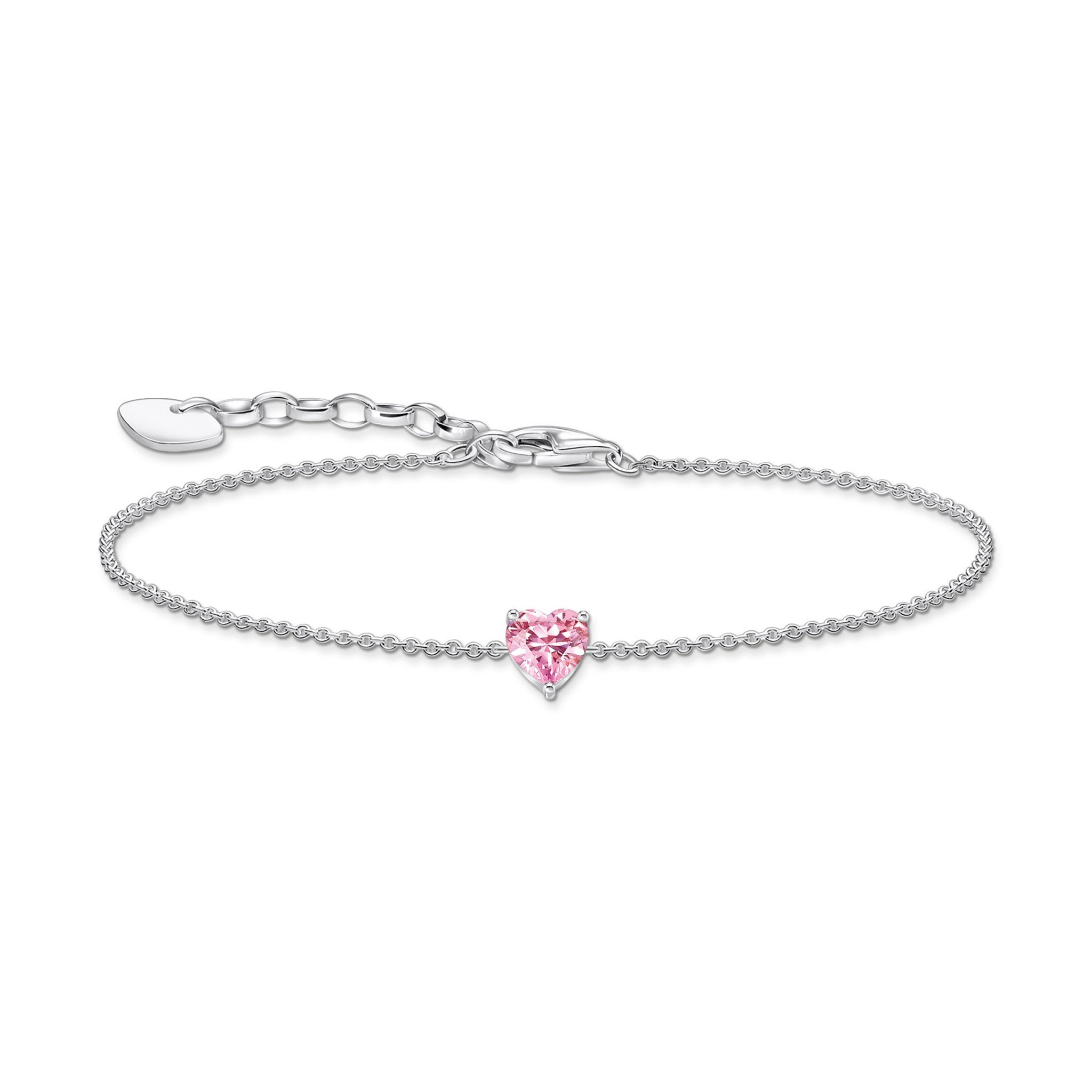 Armband i &auml;kta silver med rosa hj&auml;rta