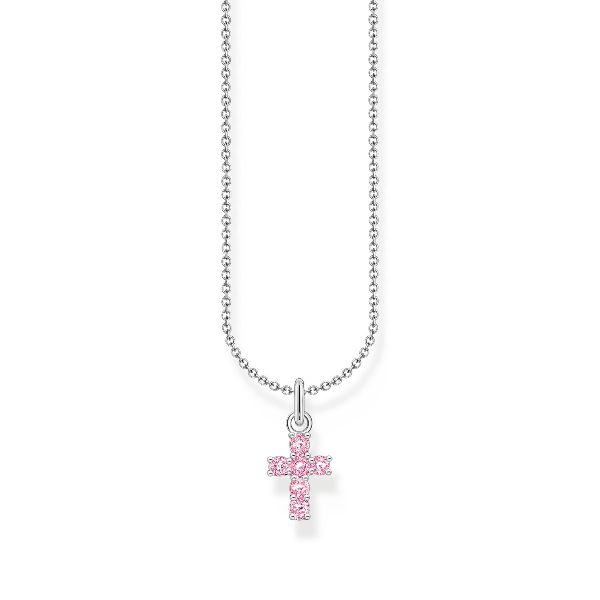 Halsband i äkta silver med rosa kors