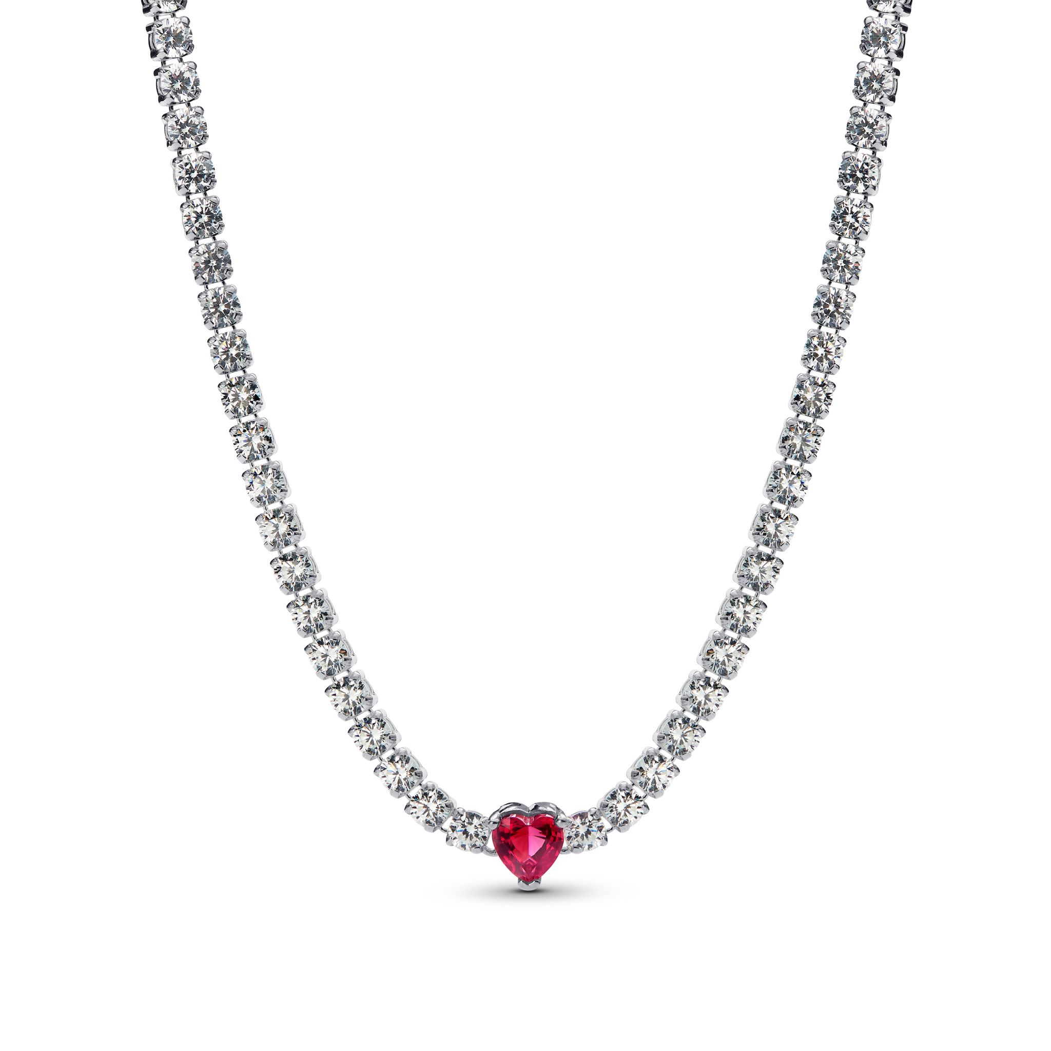 Halsband i äkta silver med rött hjärta 22819