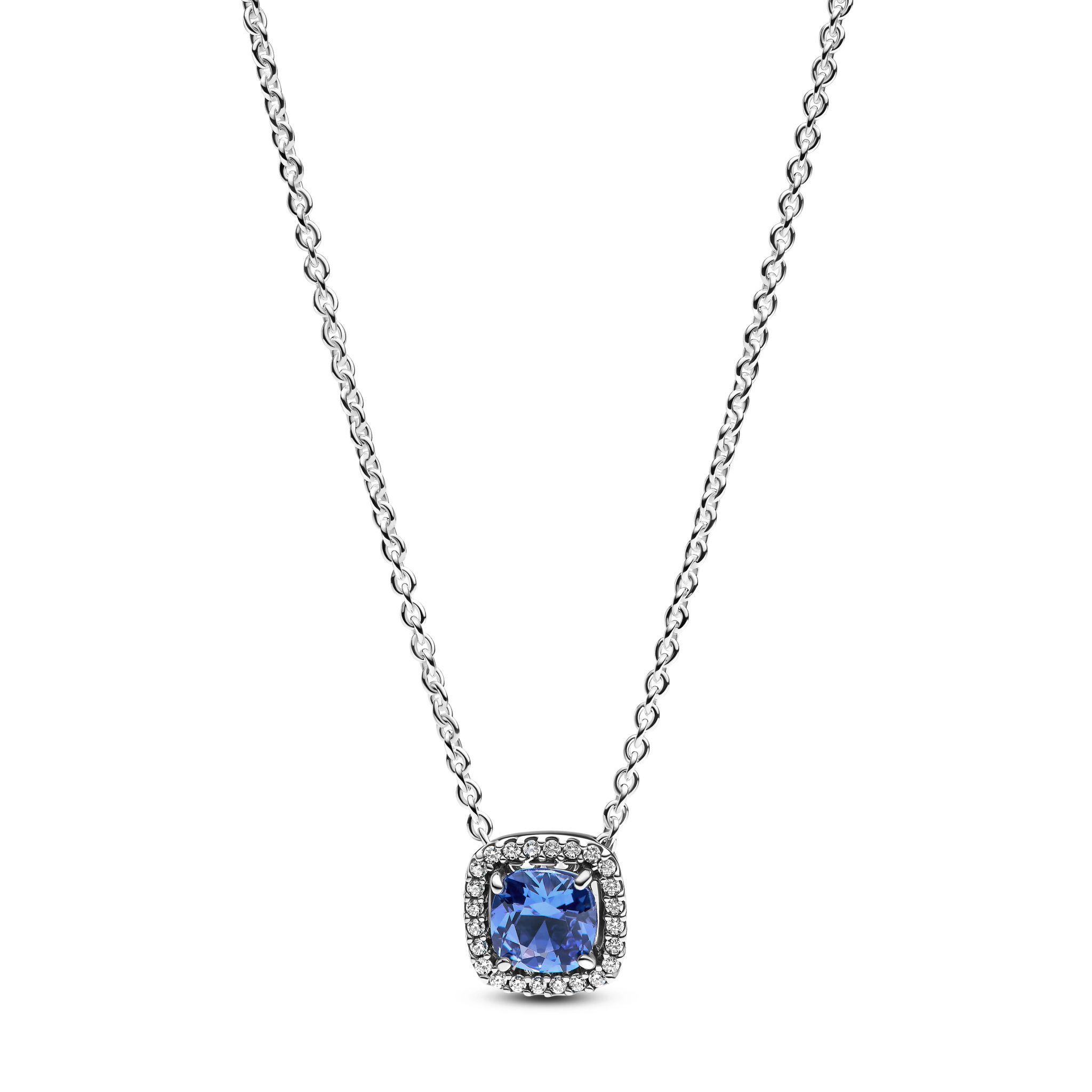 Halsband i &auml;kta silver med bl&aring; sten