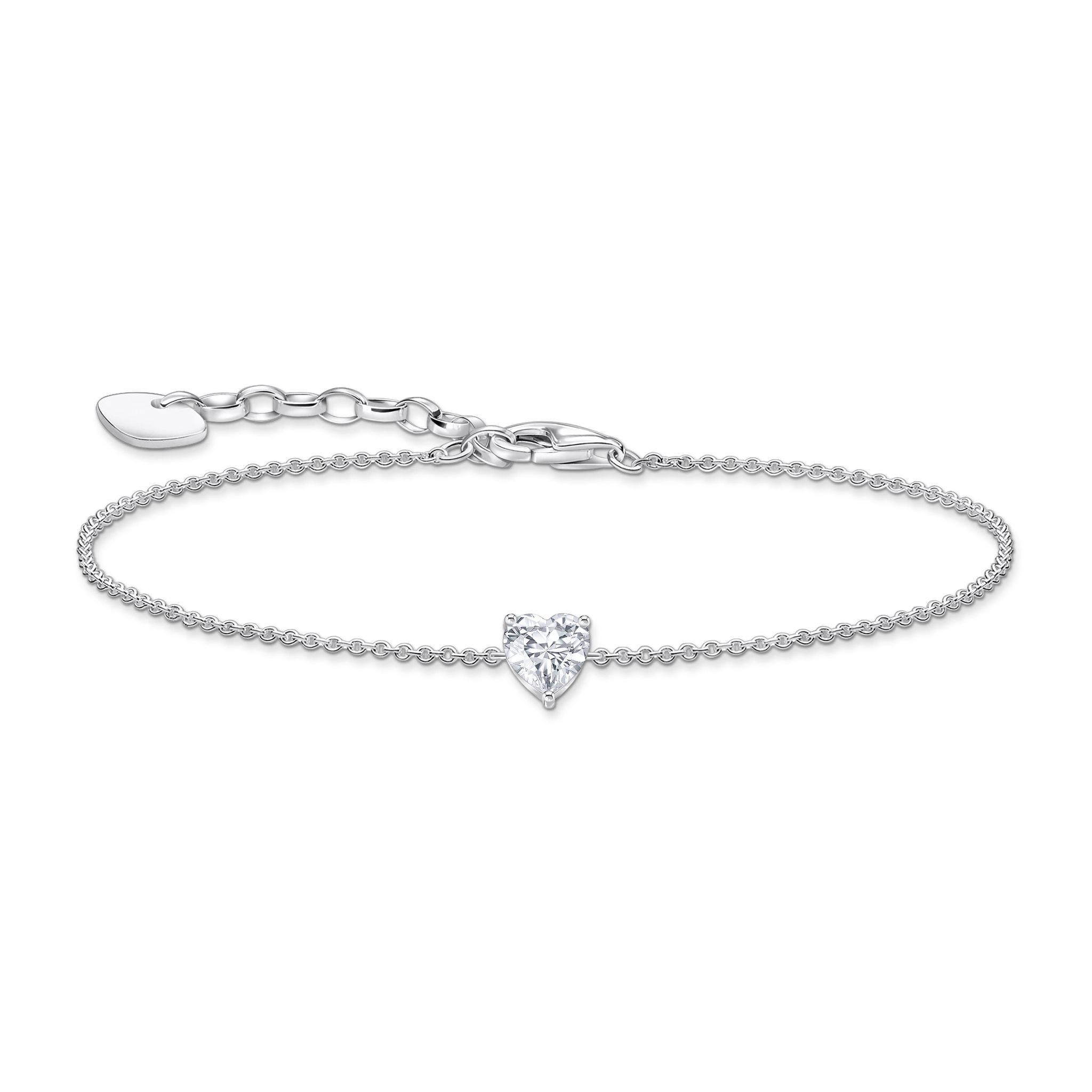 Armband i &auml;kta silver med hj&auml;rtformad zirkoniasten 16-19cm