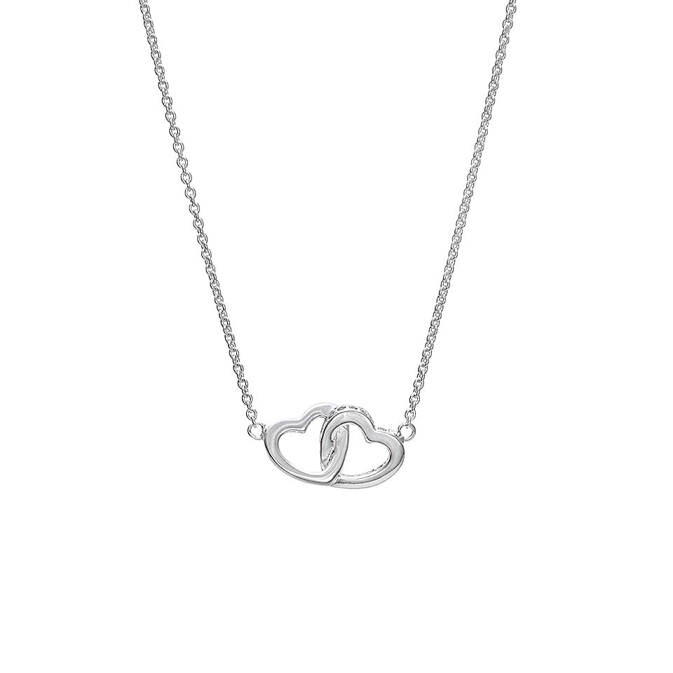 Halsband i &auml;kta silver med dubbelhj&auml;rta