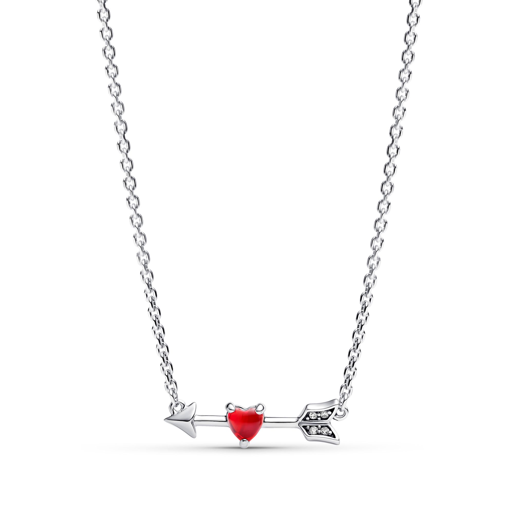 Halsband i &auml;kta silver med pil och hj&auml;rta