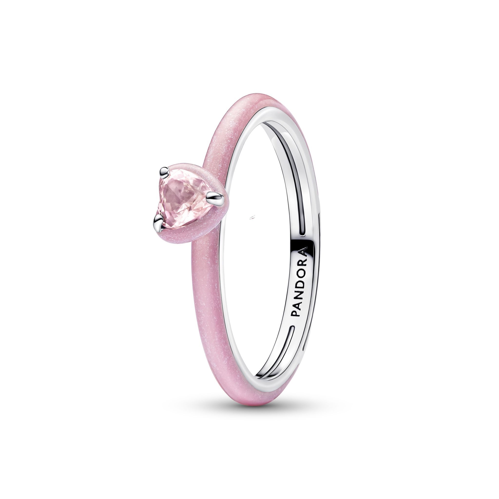 Ring i äkta silver med rosa hjärta 17.0