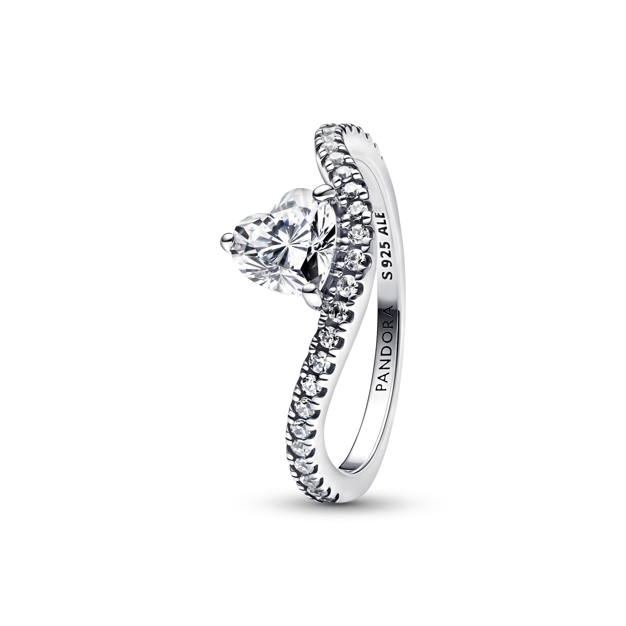 Svängd ring i äkta silver med hjärta, 16.5