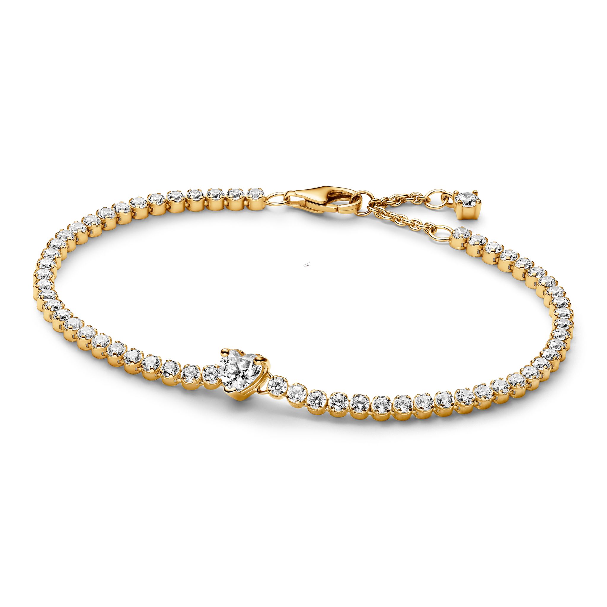 F&ouml;rgyllt tennisarmband med hj&auml;rta 18 cm