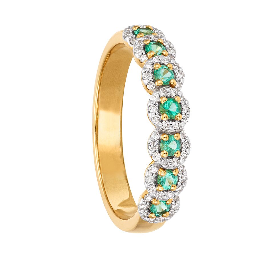 Diamantring i 18K guld med smaragder, 16.0