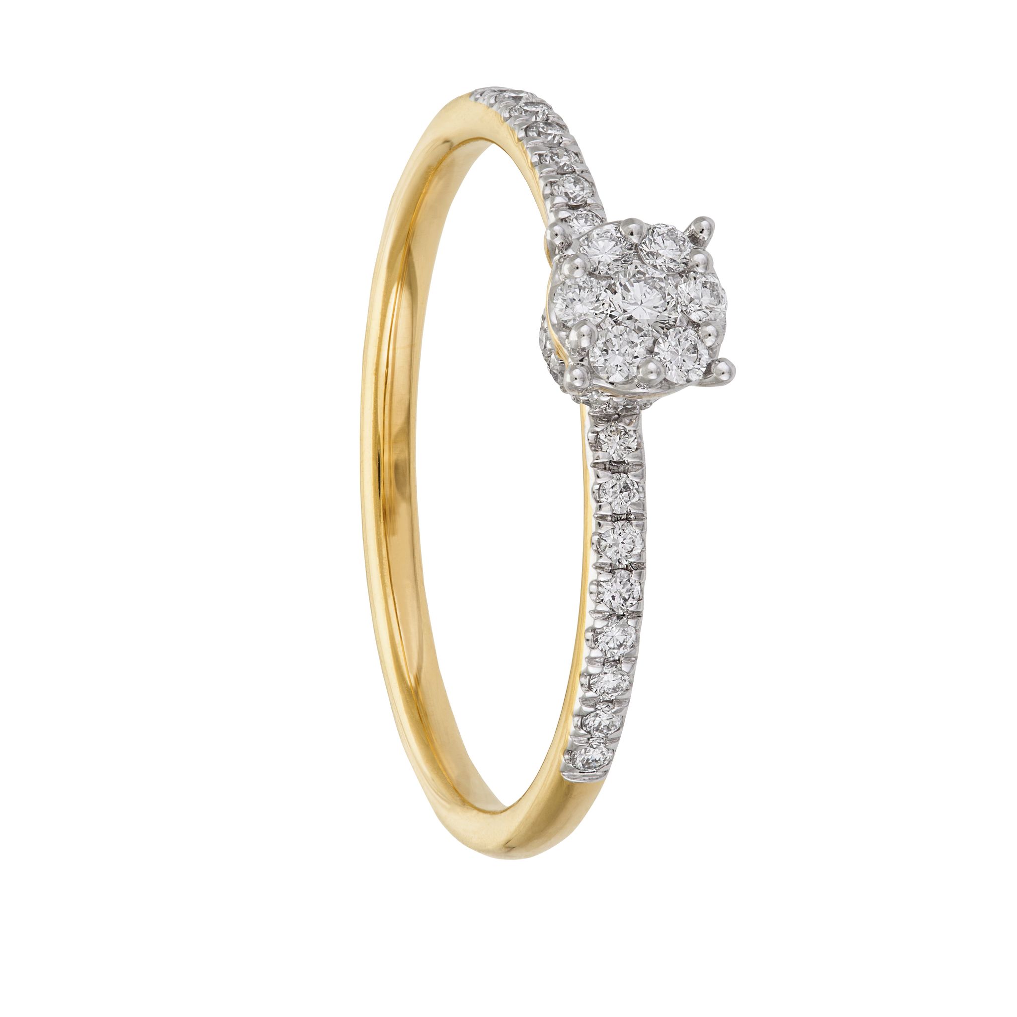 Diamantring i 18K guld - Halo, 15.5