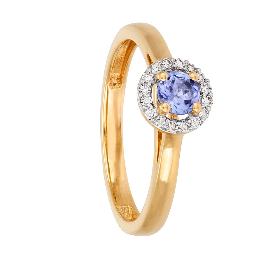 Diamantring i 18K guld med en tanzanit, 15.0