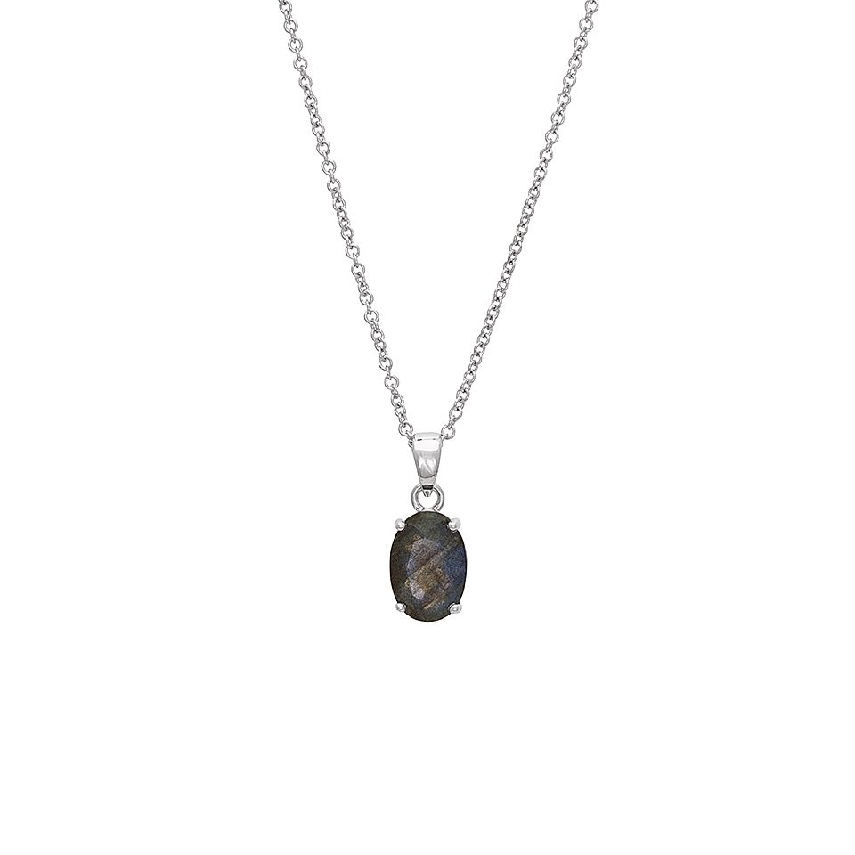 Halsband i &auml;kta silver med labradorit