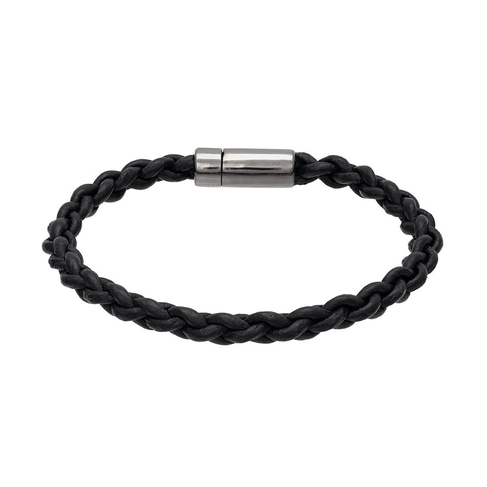 Armband i &auml;kta silver med l&auml;der