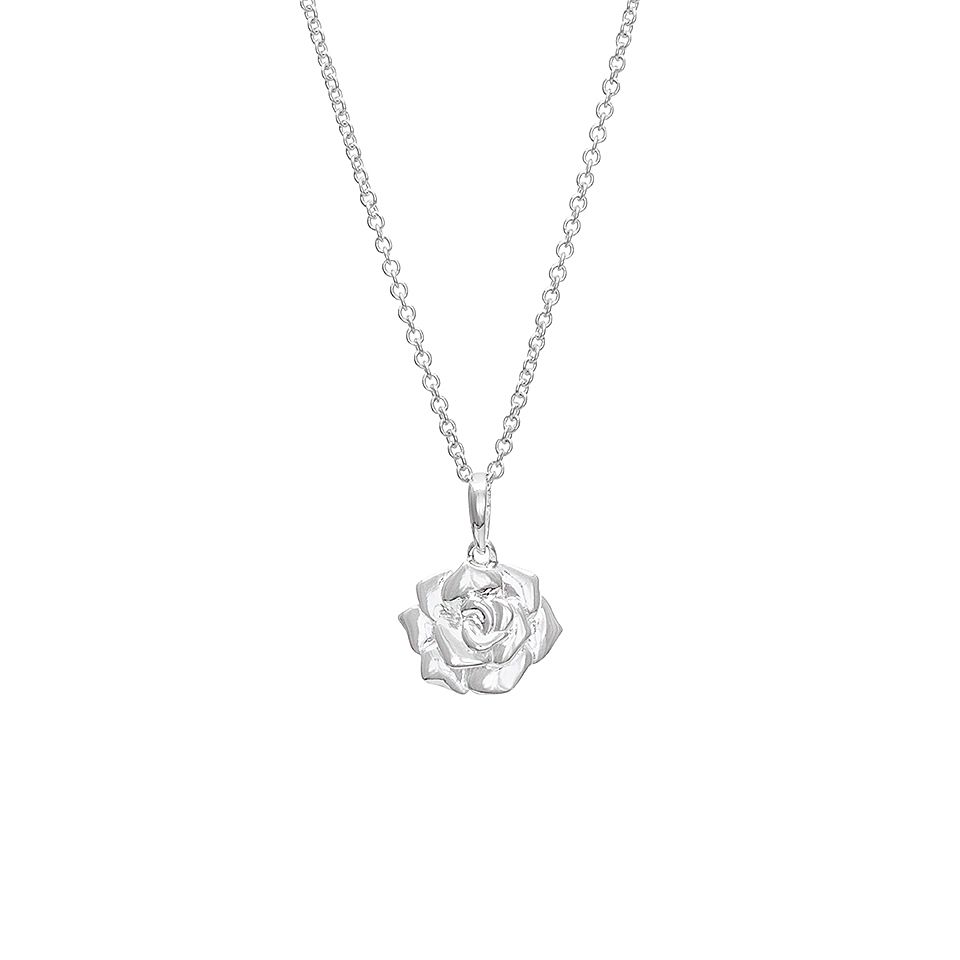 Halsband i &aring;tervunnet &auml;kta silver med en ros