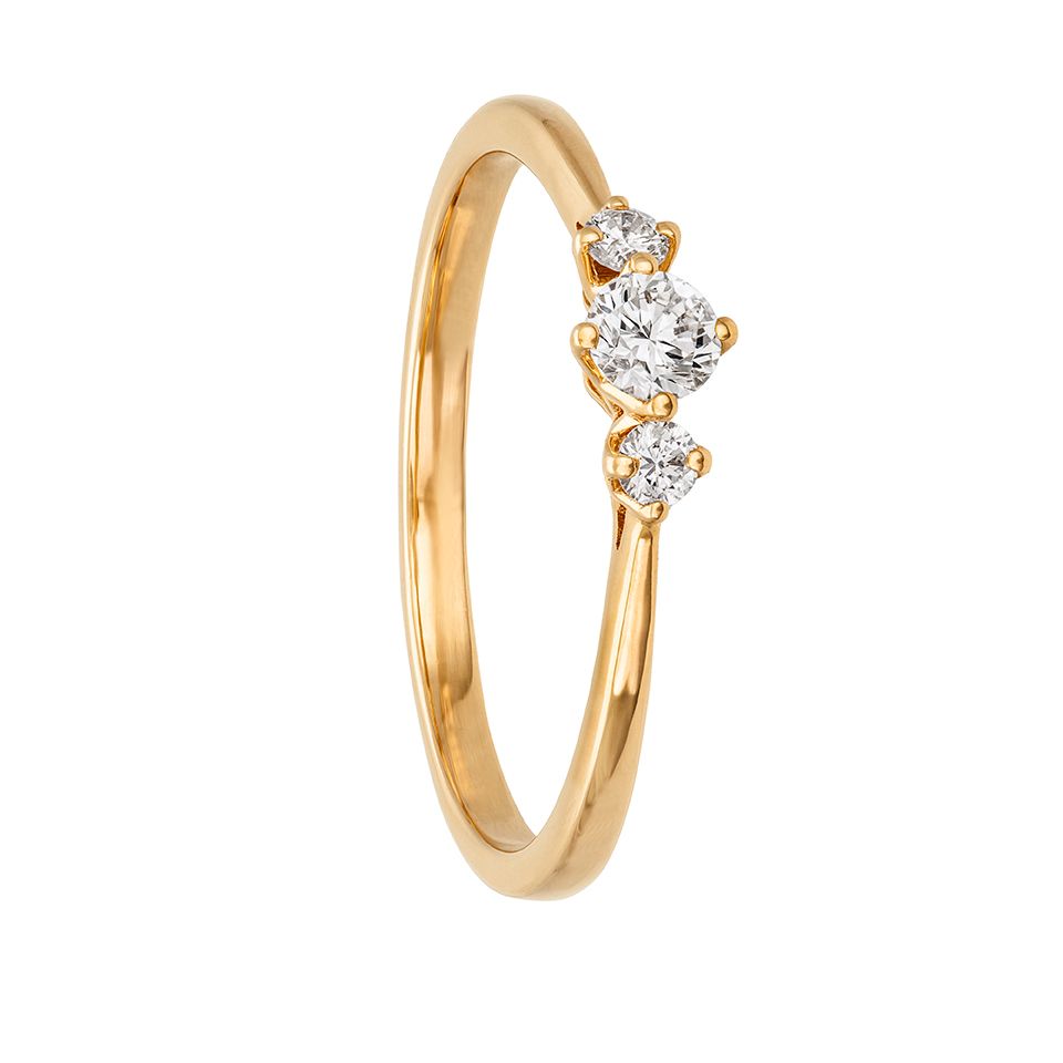 Diamantring i 18K guld - Trestensring, 17.5