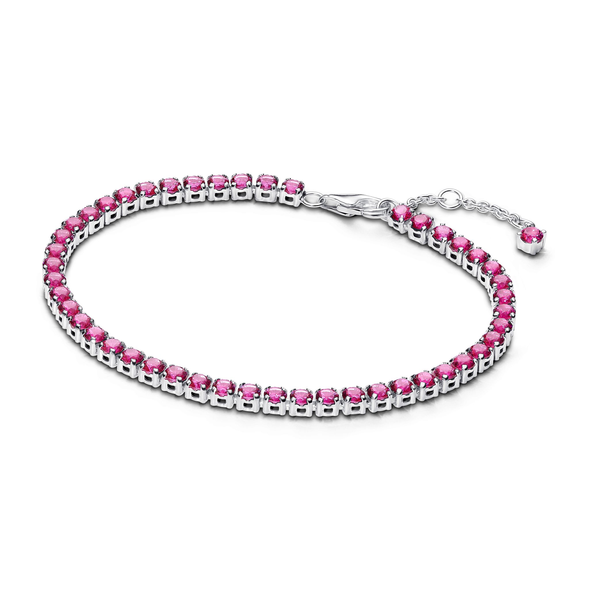 Tennisarmband i &auml;kta silver med rosa stenar 18cm