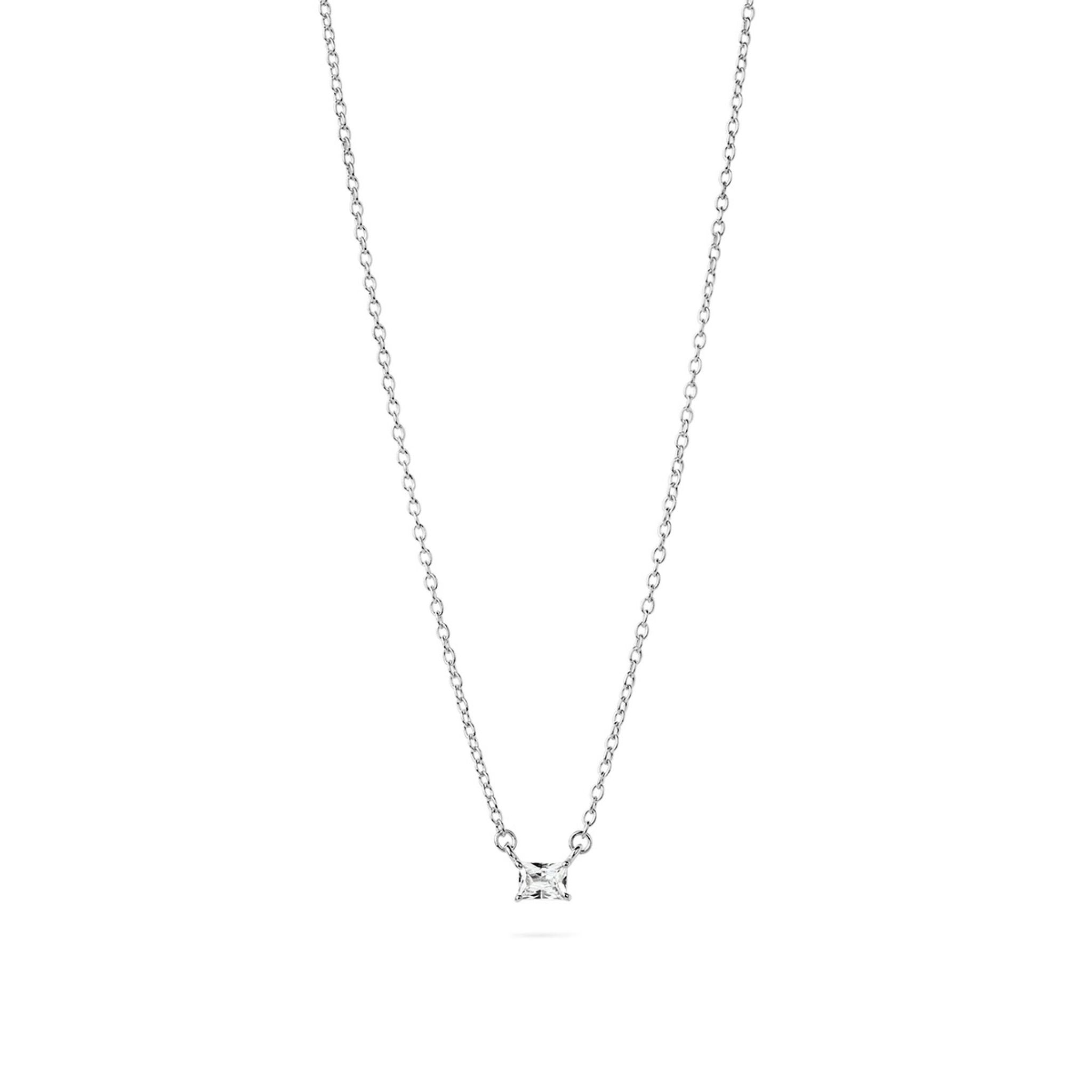 Halsband i &auml;kta silver med baguetteformad sten