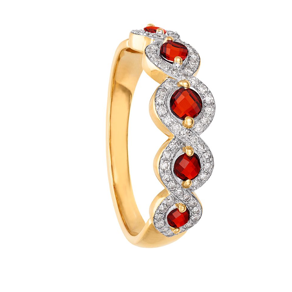 Diamantring i 18K guld med rubiner, 15.5