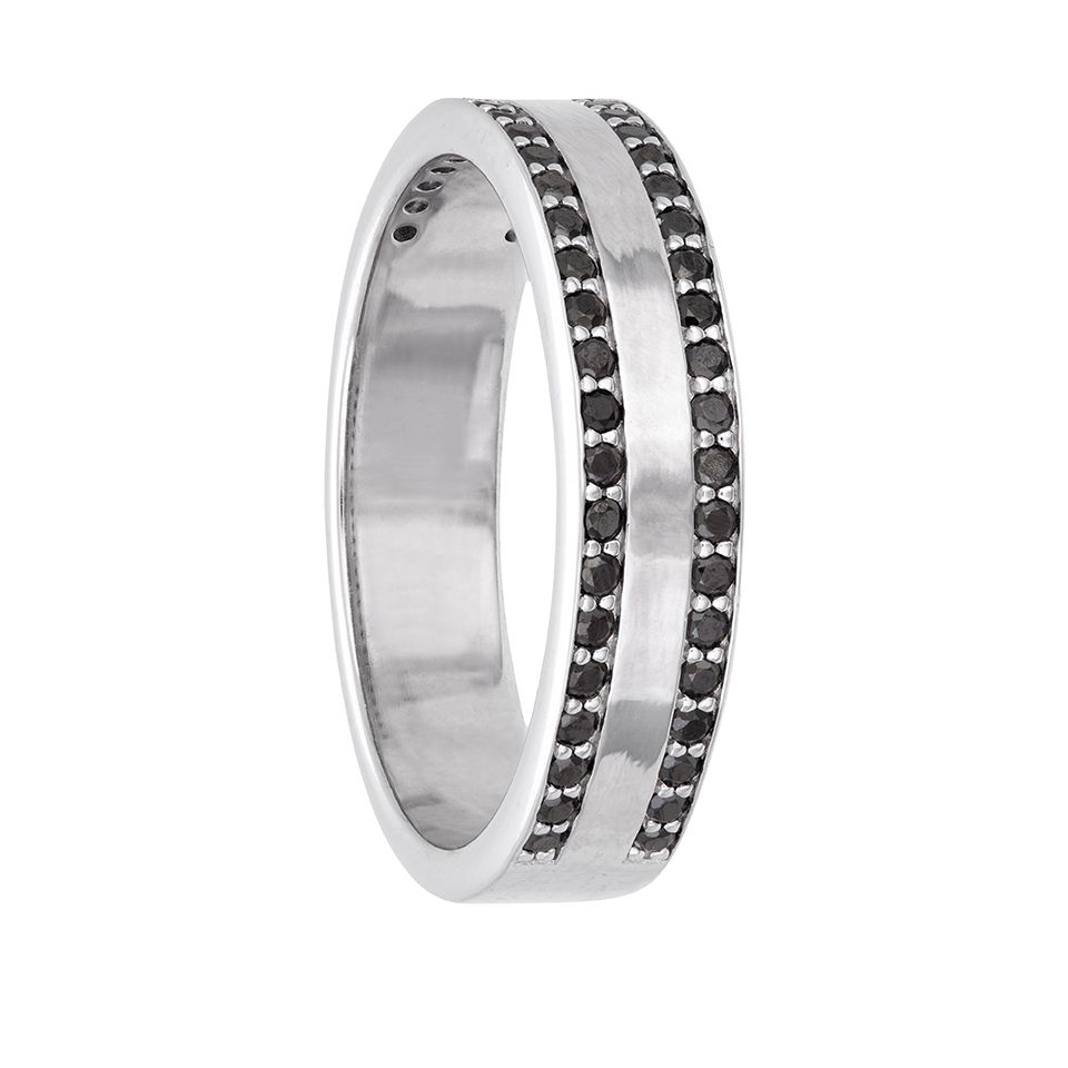 Ring i &auml;kta silver med svart kubisk zirkonia, 16.0