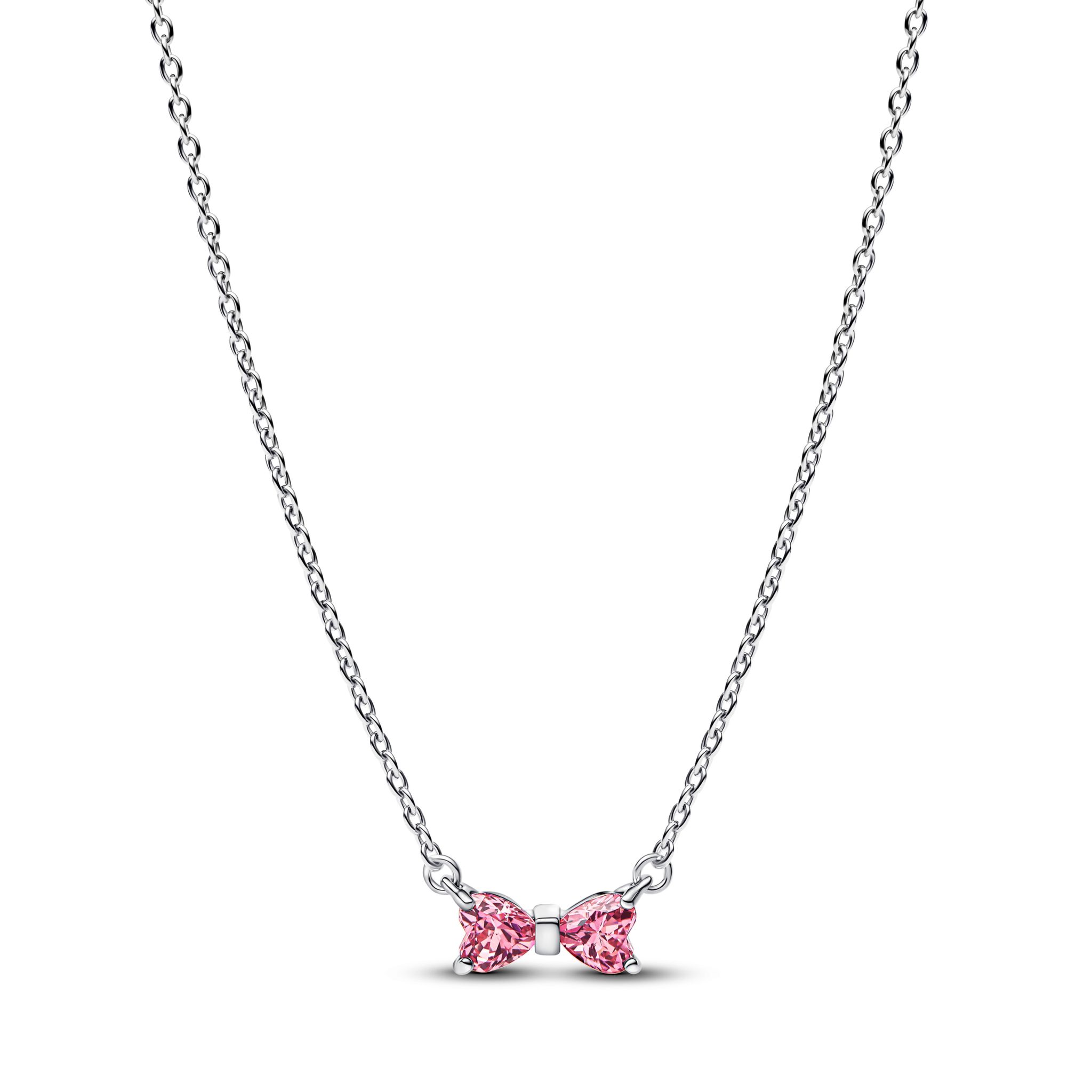 Halsband i äkta silver med rosa rosett