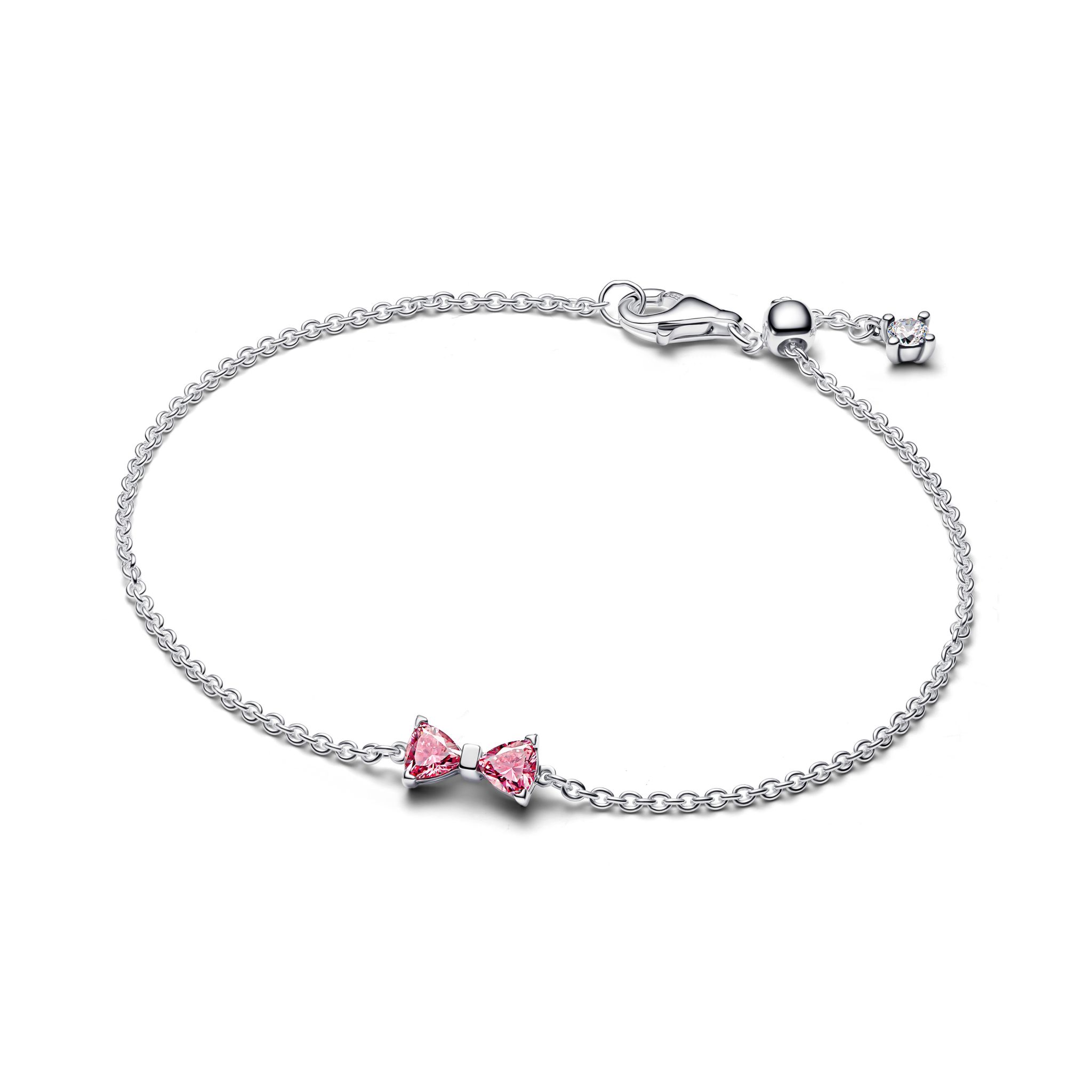 Armband i äkta silver med rosa rosett 18 cm