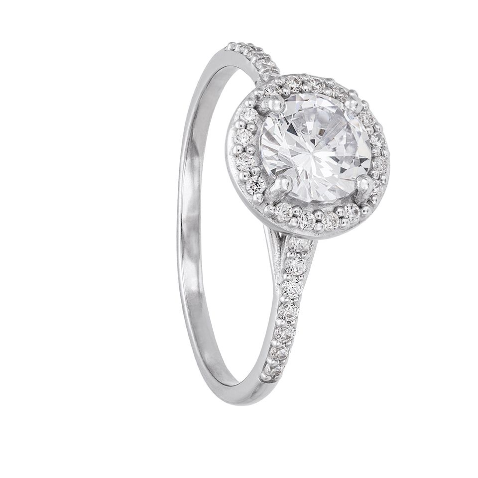 Ring i äkta silver med halo, 16.0