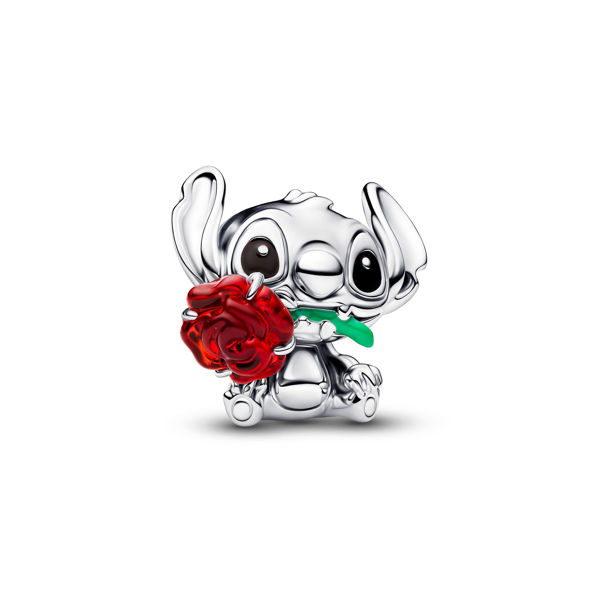 Berlock i äkta silver med Stitch och en ros