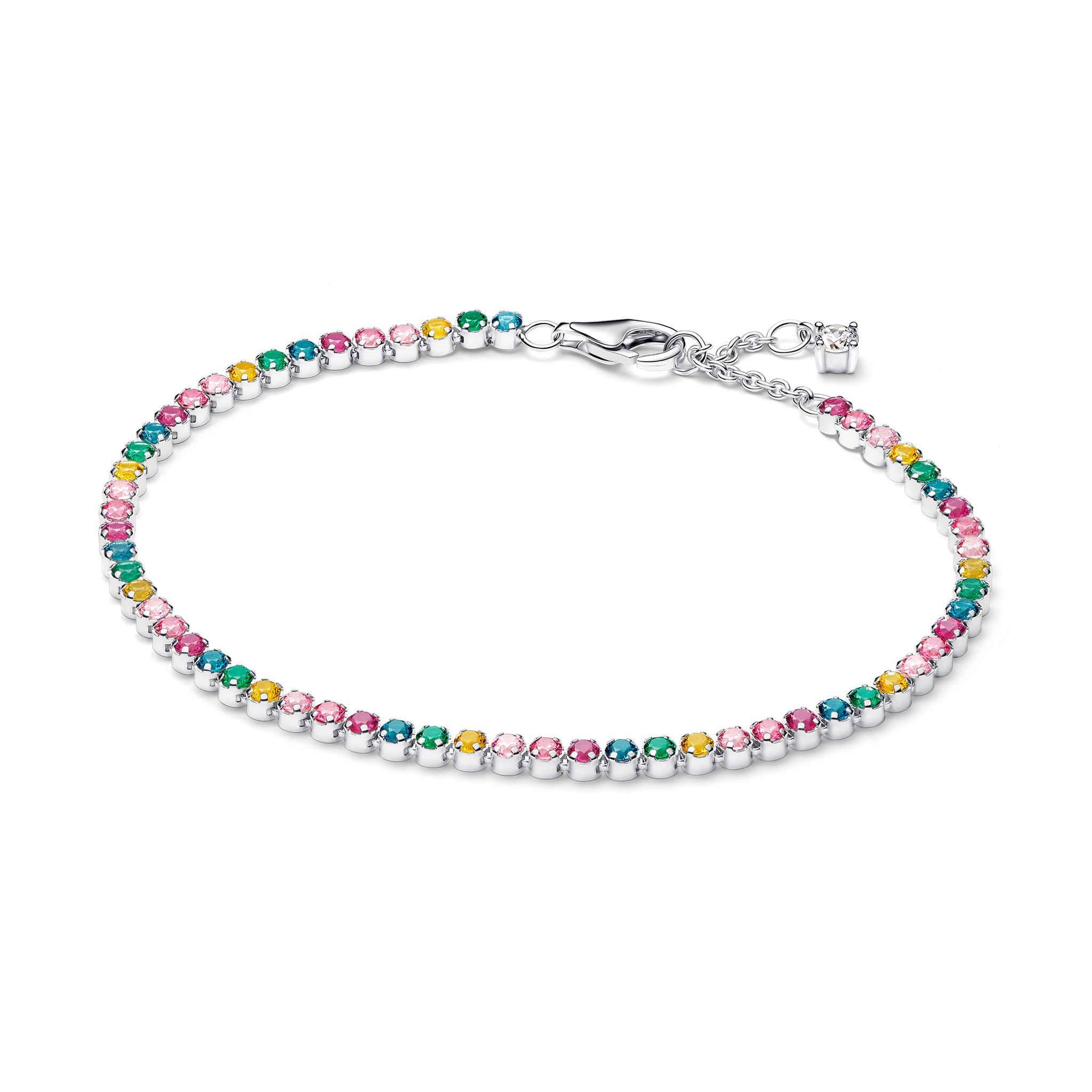 Tennisarmband i &auml;kta silver med f&auml;rgade stenar 18 cm