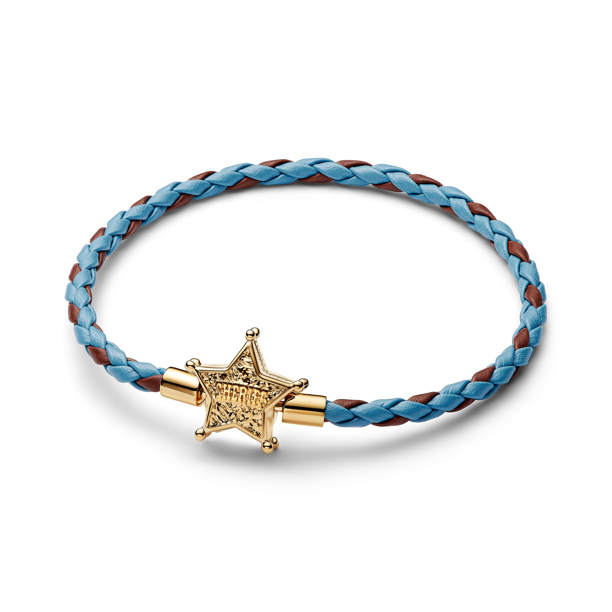 F&ouml;rgyllt armband med bl&aring;tt l&auml;der 19 cm