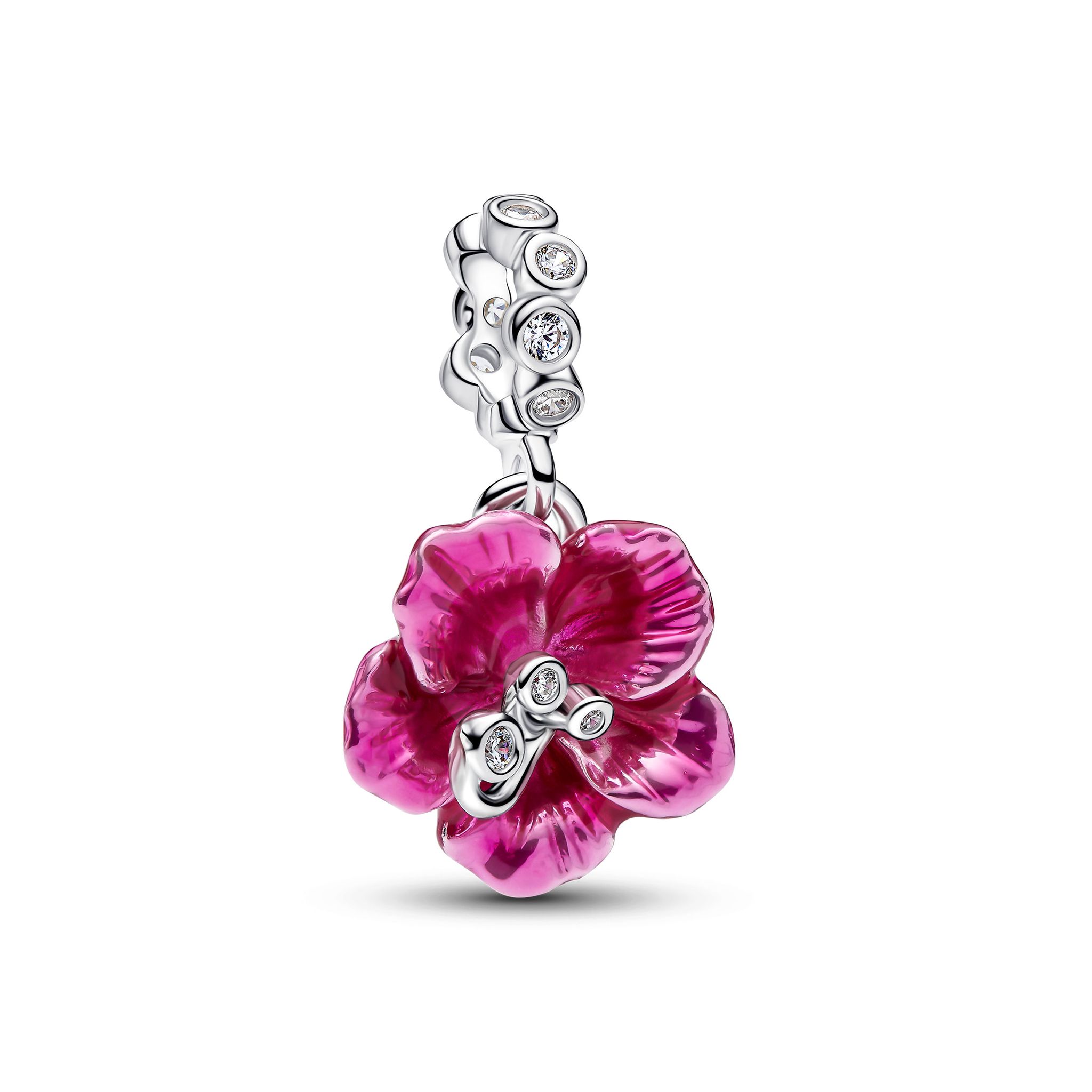 Berlock i äkta silver med en rosa hibiskus